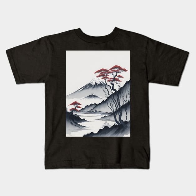 Serene Mount Fuji Sunset - Peaceful River Scenery Kids T-Shirt by star trek fanart and more